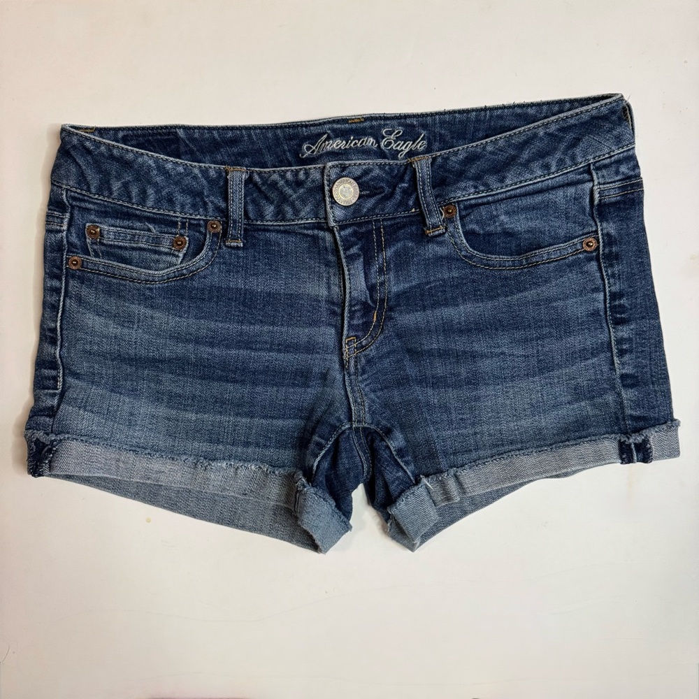 American Eagle Outfitters Blue Jean Shorts with Cuffed Hem